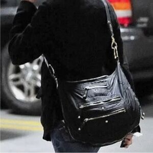 TOD’s Pashmy Luna Designer Black Nylon & Patient Leather Multi Zippers Handbag